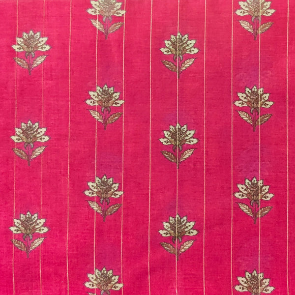 Chanderi Lurex Pink Single Flower Plant Blouse Fabric ( 1.10 Meter )