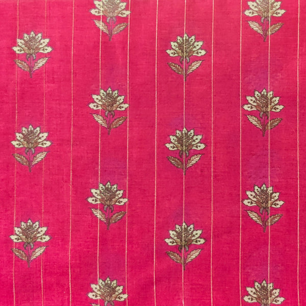 Chanderi Lurex Pink Single Flower Plant Fabric