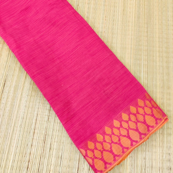 Chanderi Pink With Spade Motif  Border Fabric