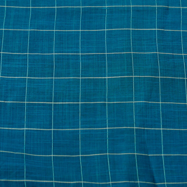 Cotton Silk Blue With White Checks Woven Fabric