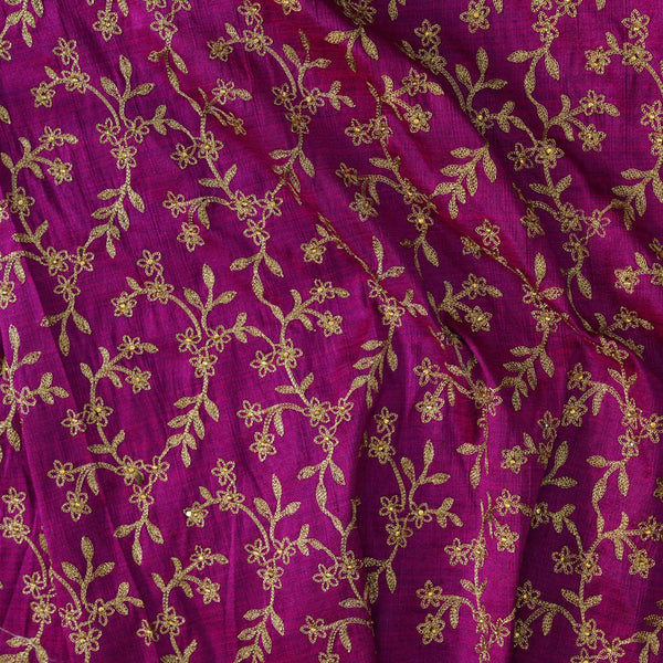 Cotton Silk Purple With Gold Zari Embroidered Jaal Fabric