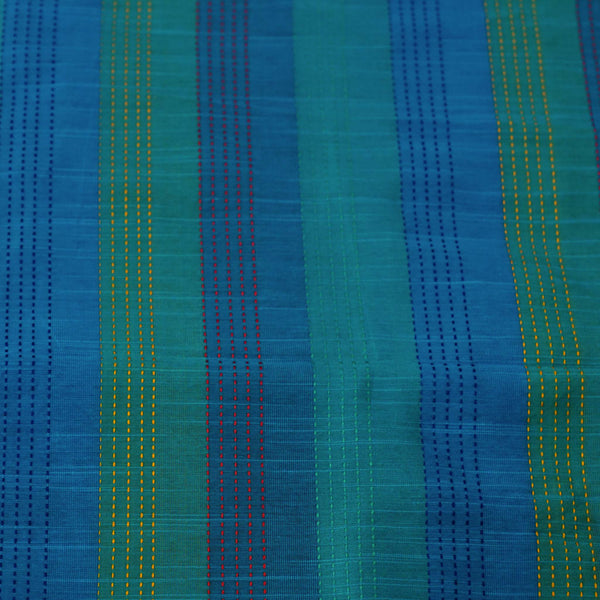 Cotton Silk Shades Of Blue Kaatha Stripes Fabric