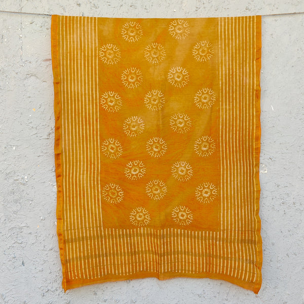 DHAARA - Chanderi Akola Mustard Hand Block Printed Dupatta