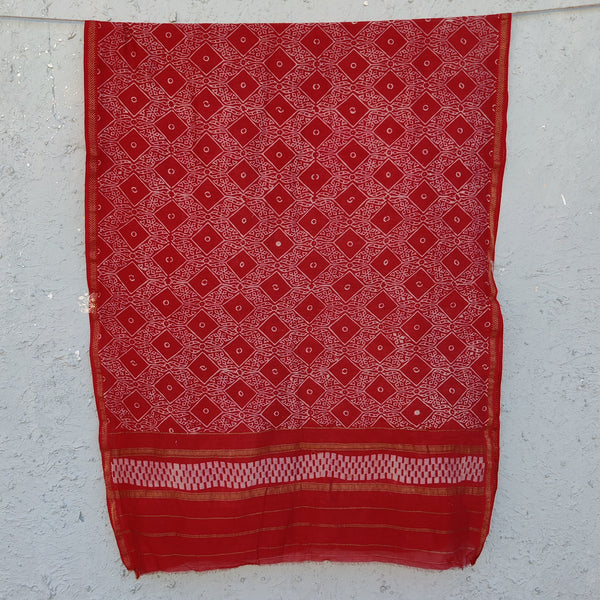 DHAARA - Chanderi Akola Red Hand Block Printed Dupatta