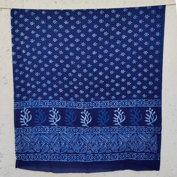 DHAARA - Pure Cotton Akola Indigo Flower With Self Dots Hand Block Printed Dupatta