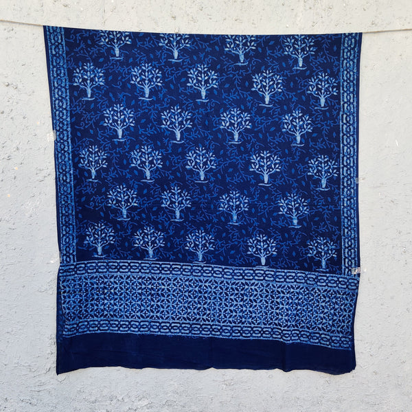 DHAARA - Pure Cotton Akola Indigo Tree Hand Block Printed Dupatta