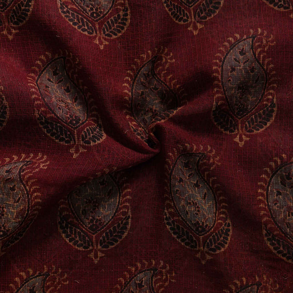 Pure Cotton Kota Doria Ajrak Rust Kairi Hand Block Print Fabric