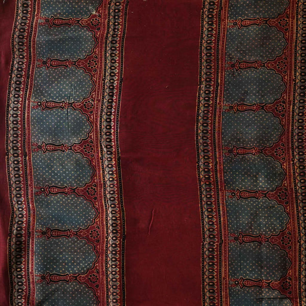 Soft Chanderi Ajrak Rust Zhrokha Hand Block Print Fabric