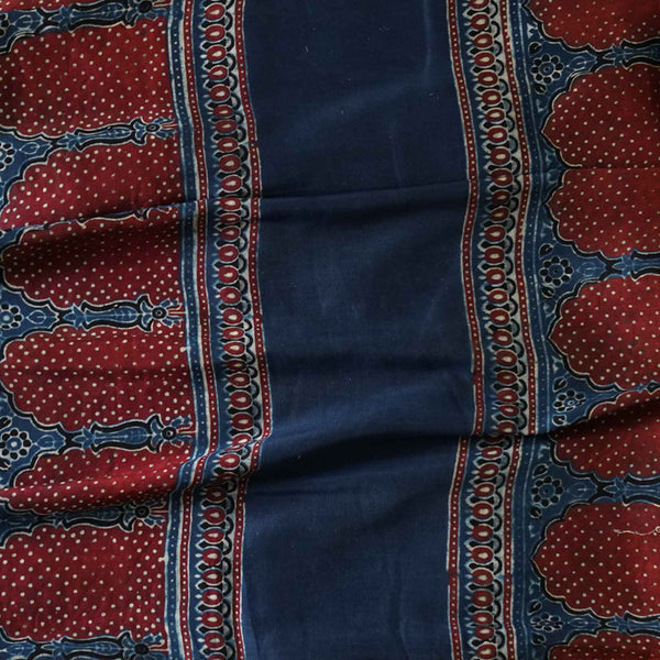 Soft Chanderi Ajrak Blue Zhrokha Hand Block Print Fabric