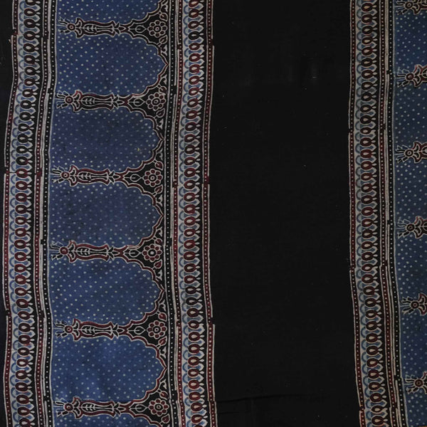 Soft Chanderi Ajrak Black Zhrokha Hand Block Print Fabric