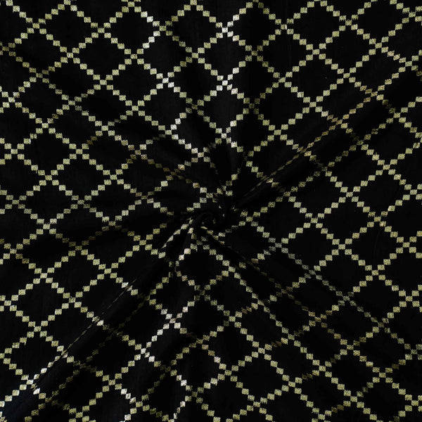 Dola Silk Royal Black With Diagonal Zari Checks Woven Fabric