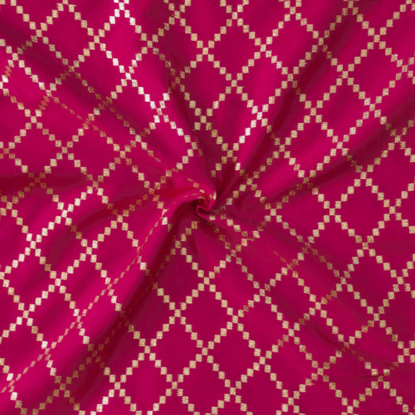 Dola Silk Royal Pink With Diagonal Zari Checks Woven Fabric