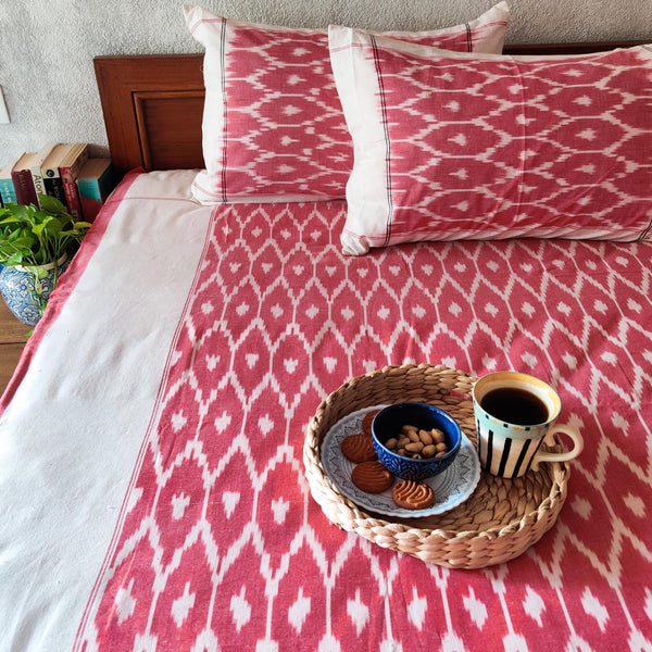 EKTA - Pure Cotton Hand Woven Peach Weaves Double Bedsheet