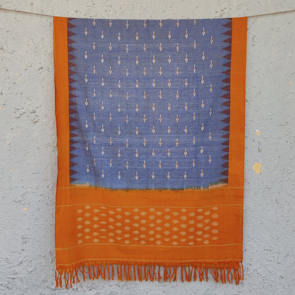 EKTA - Pure Cotton Mustrad And Blue Ikkat Dupatta