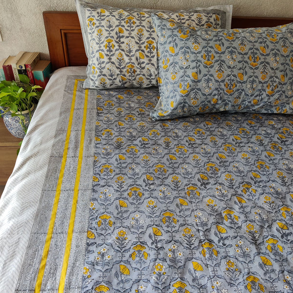 Genda Phool Pure Cotton Hand Block Printed Double Bedsheet Thread Count 250