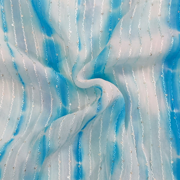 Georgette Light Blue Shibori Kaatha Flowy Fabric