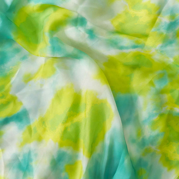 Georgette Rich And Flowy Shades Of Green Blue Abstract Fabric