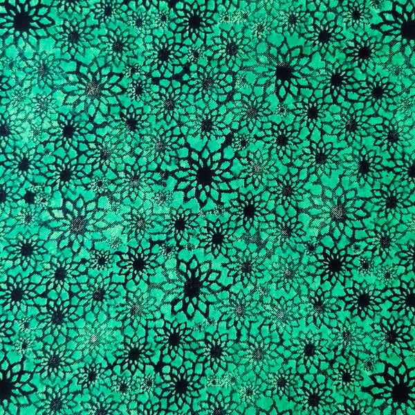 Glazed Cotton Teal Green Floral Fabric