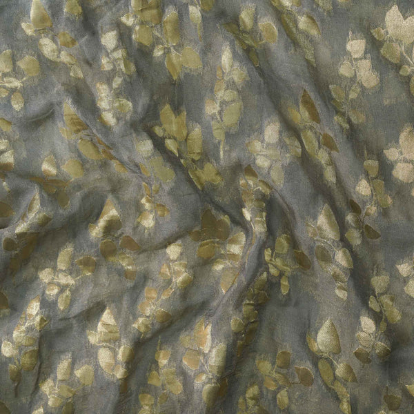 Grey Net Brocade With Leafy Jaal Fabric