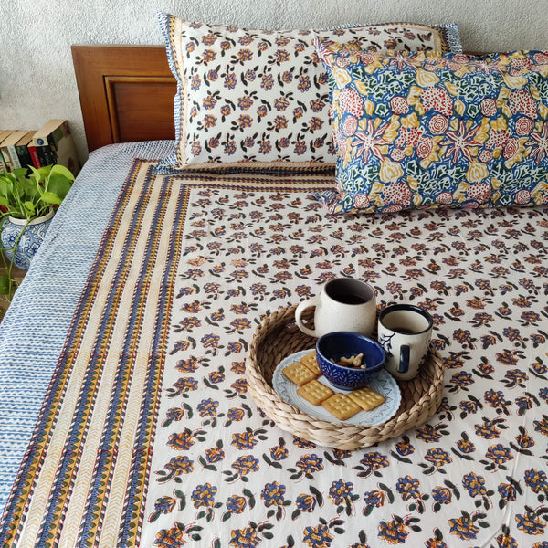 Gulmohar Pure Cotton Jaipuri Double Bedsheet Thread Count 250