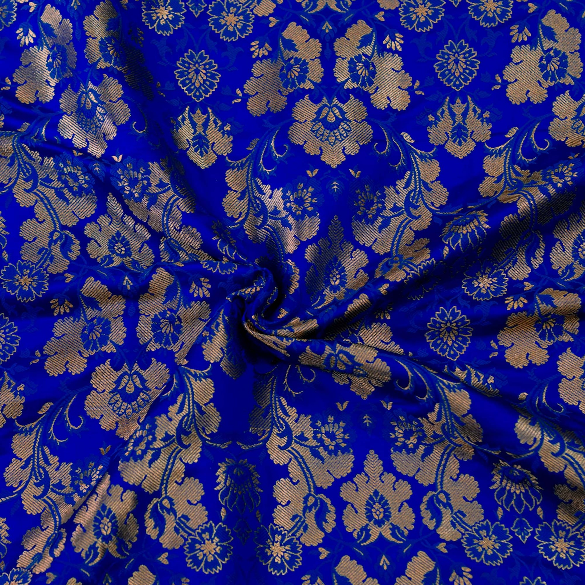 Banarasi Brocade Royal Blue With All Over Cherry Tree Woven Fabric