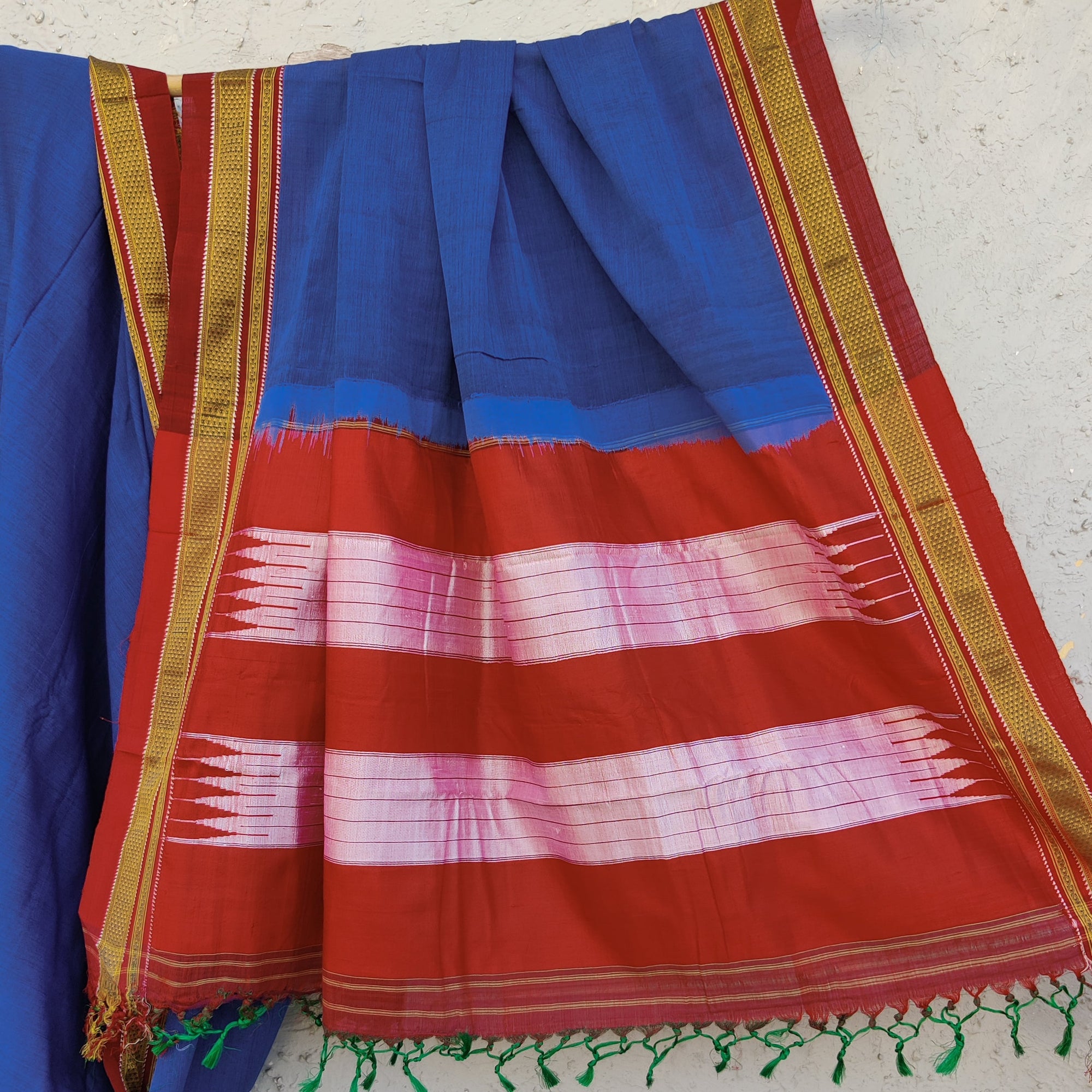 Blue Cotton Silk Ilkal Saree – Samvita