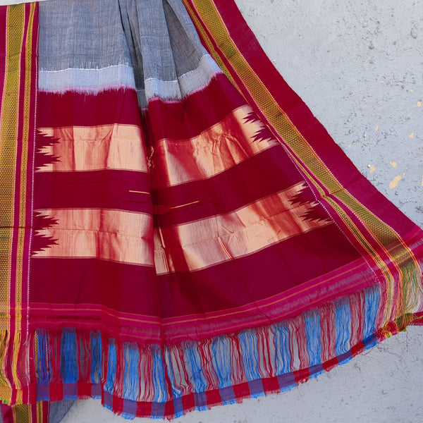 Off white handwoven silk Ilkal with maroon temple border | Silk, Handloom  saree, Indian fashion