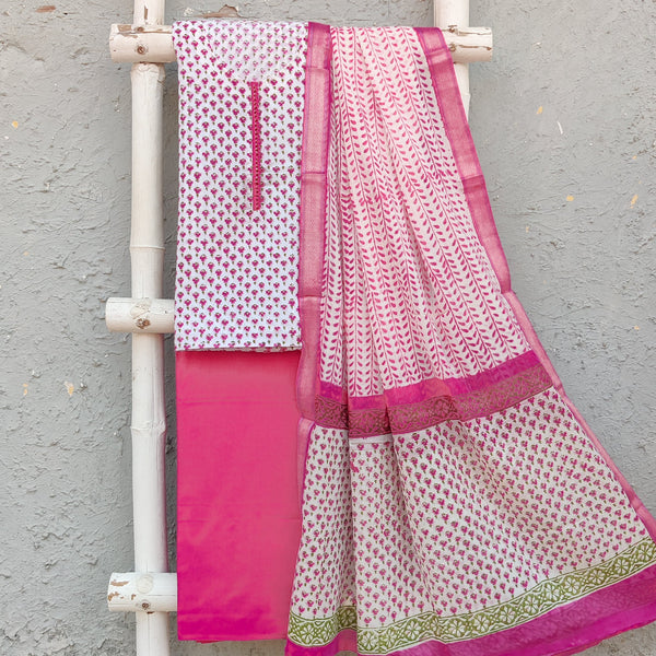 KAMNA - Pure Cotton Printed Top Fabric With Plain Cotton Bottom And A Printed Dupatta