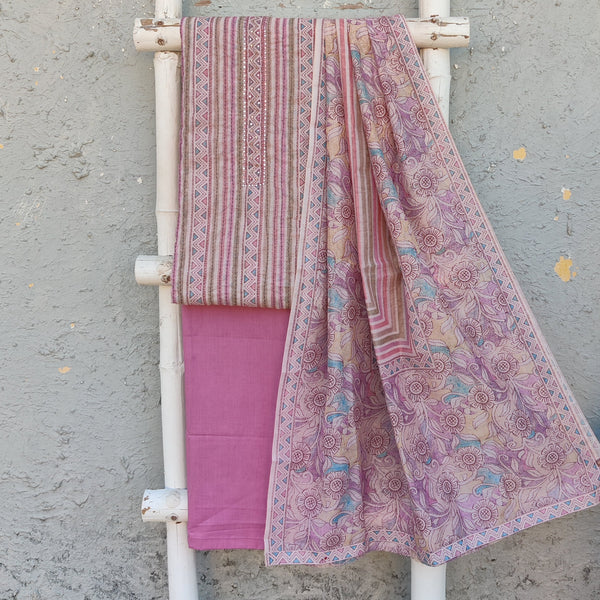 KETAKI - Digitally Printed Cotton Silk With Neck Patti And Kaatha Stitches Top Pure Cotton Pink Bottom And A Digitally Printed Cotton Silk Dupatta