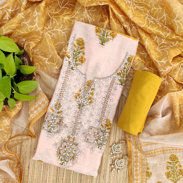 KHIRAT - Cotton Silk Mughal Print Top With Moti Embroidery With A Plain Bottom And A Embroidered Dupatta