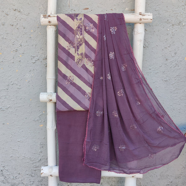 LEHERIYA - Shades Of Purple Digital Print Lehariya Top Fabric With Rayon Plain Bottom With Chiffon Dupatta