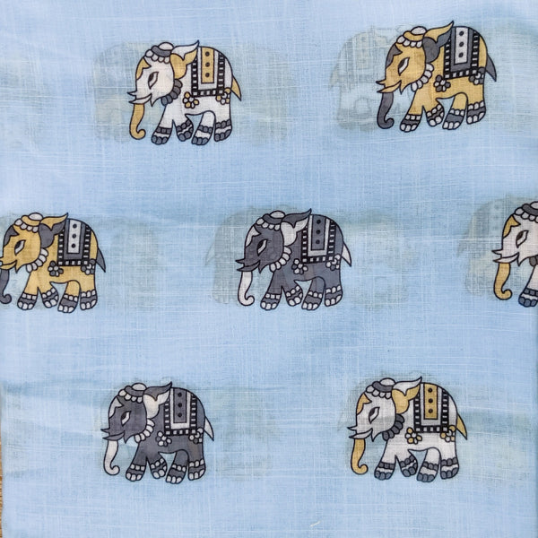 Linen Fabric With Elephants Screen Print Fabric