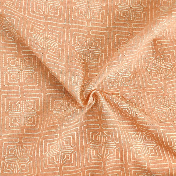 Linen Peach With Thread Embroidered Fabric