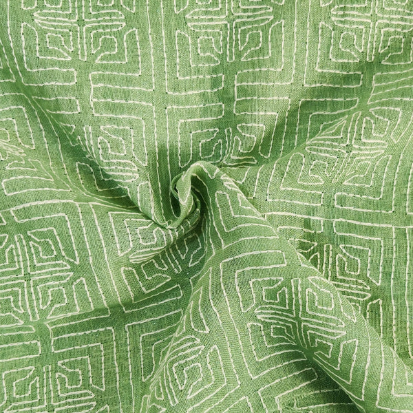 Linen Pista With Thread Embroidered Fabric