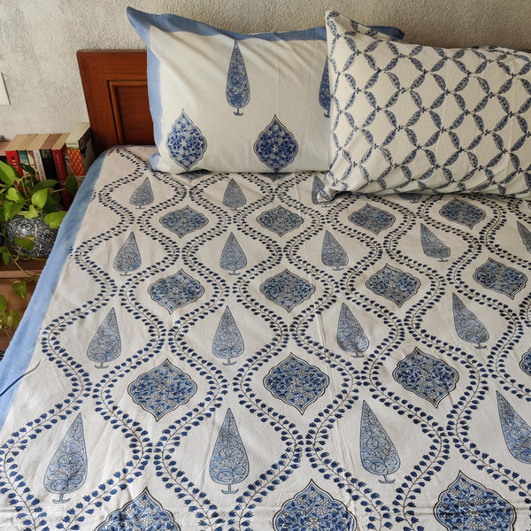 Lodhi Gardens Blue Pure Cotton Jaipuri Double Bedsheet