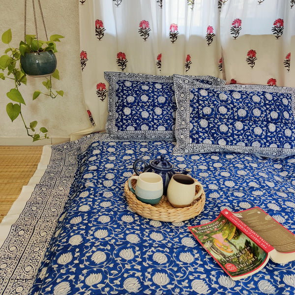 MAGICAL BLUE - Pure Cotton Jaipuri Double  Bedsheet