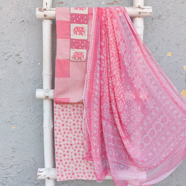 MANUSHI - Pure Cotton Printed Top Printed Pure Cotton Bottom And A Chiffon Printed Dupatta Pink