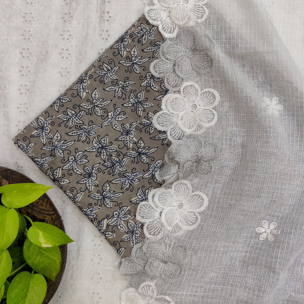 MEERA - Pure Cotton Jaipuri Top Fabric With Flower Scalloped White Kota Dupatta Kashish