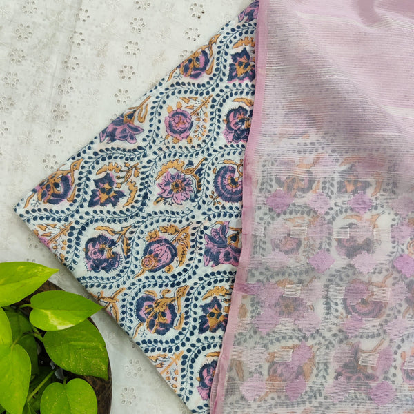 MEERA - Pure Cotton Jaipuri Top Fabric With Semi Organza Dupatta Baby Pink