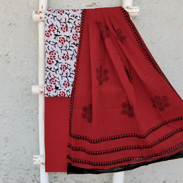 MENAKA - Pure Cotton Moum Batik Hand Block Printed Top With Plain Bottom And A Pure Cotton Printed Dupatta