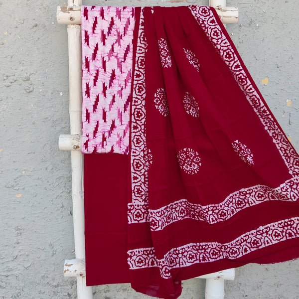 MENAKA - Pure Cotton Moum Batik Hand Block Printed Top With Plain Bottom And A Pure Cotton Printed Dupatta Pinkish