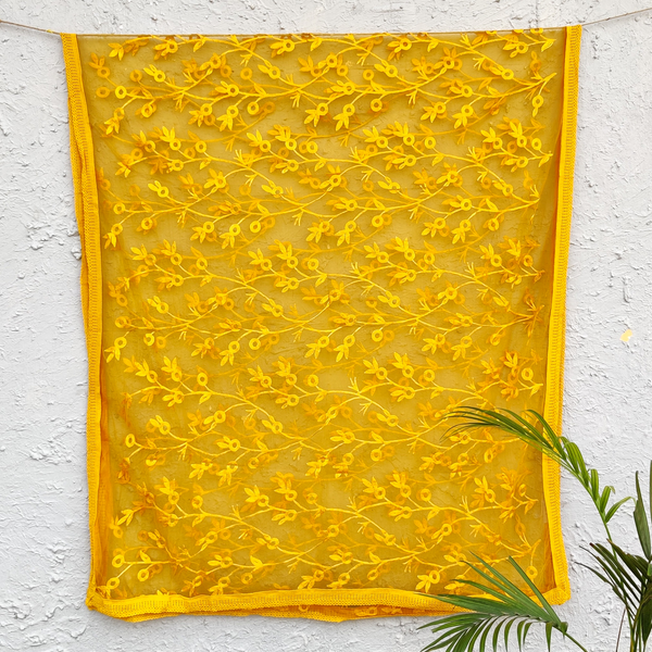 MERAKI - Beautiful Mustard Net With Embroidery Jaal Dupatta