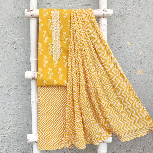 MUDRA - Pure Cotton Yellow Everyday Wear Unstitched Suit