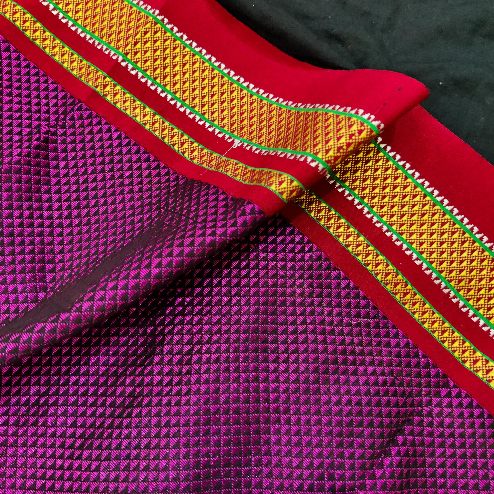 Multicolor Khun Saree with Nath Design with Linging Pallu |