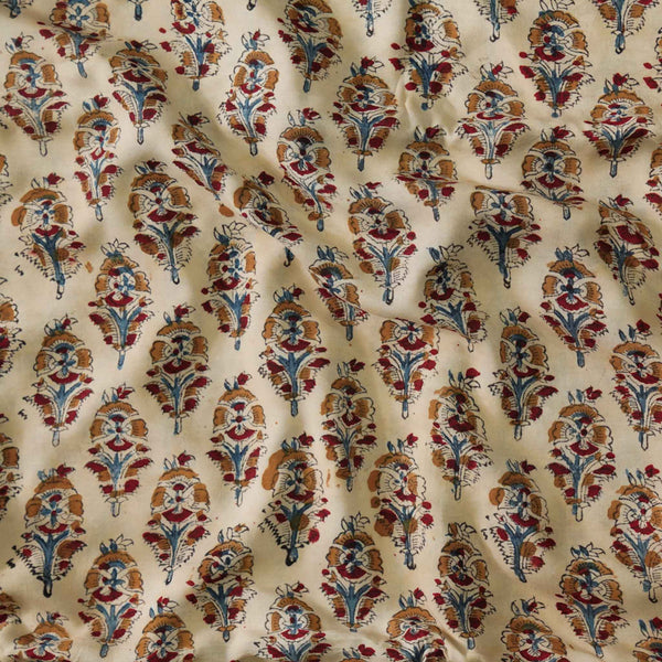 Modal Cotton Dabu Beige With Floral Motifs Hand Block Print Fabric