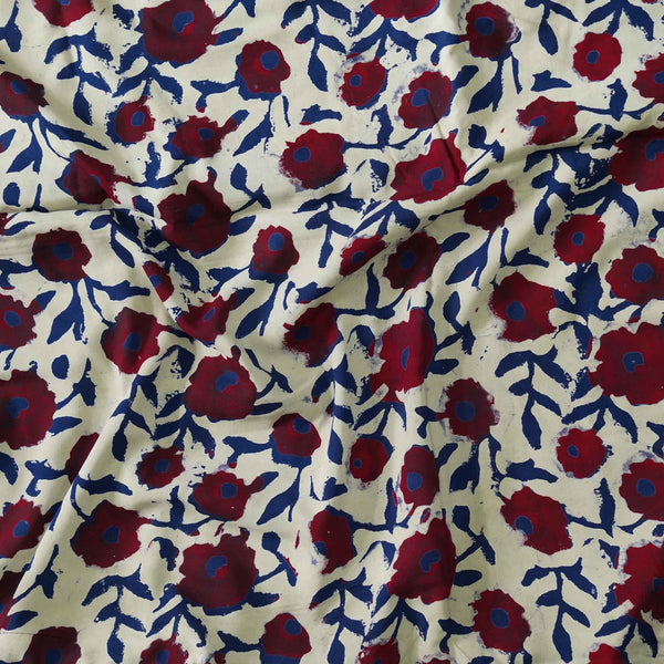 Modal Cotton Dabu Blue Maroon Jaal Hand Block Print Fabric