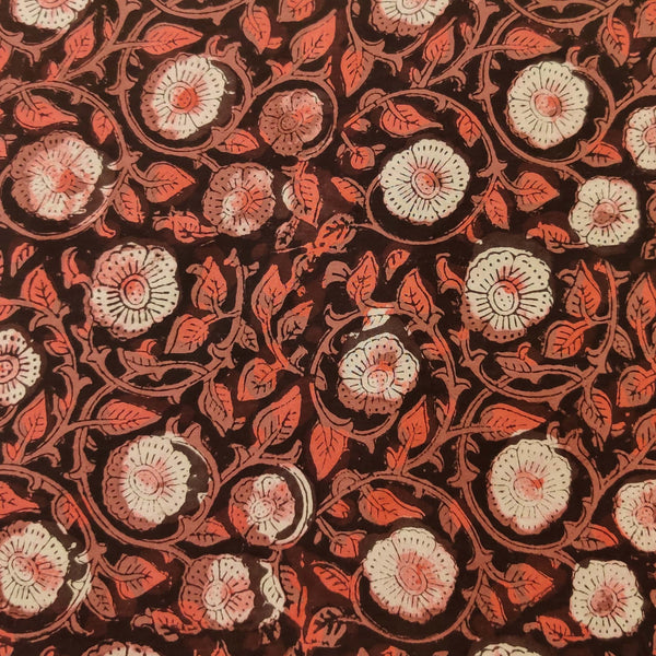 Modal Cotton Dabu Rust Flower Jaal Hand Block Print Fabric