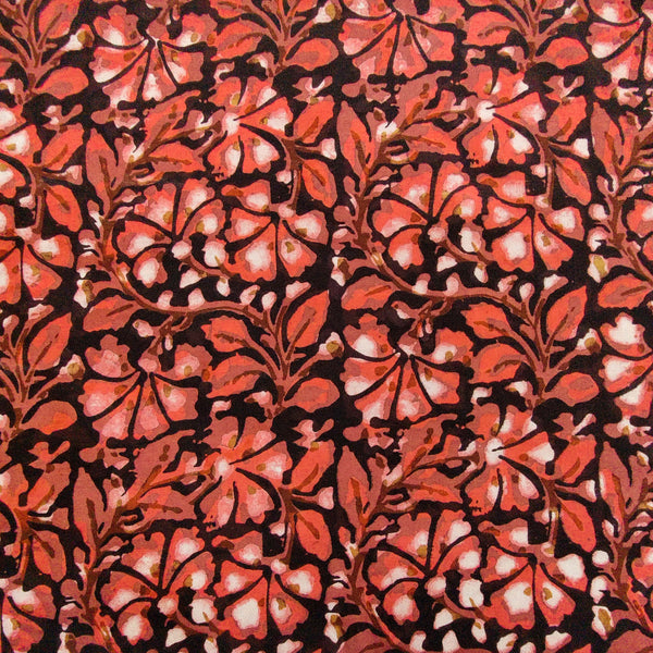 Modal Cotton Dabu Rust Leafy Flower Jaal Hand Block Print Fabric