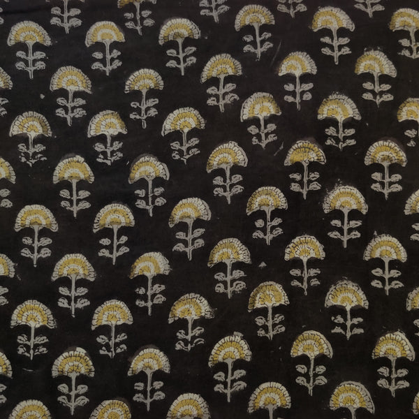 Modal Cotton Dark Brown With Mushroom Plant Hand Block Print Fabric