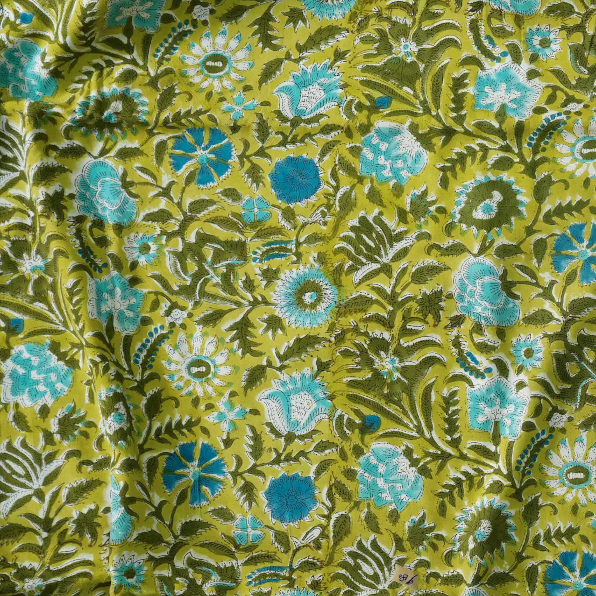 Modal Cotton Green With Shades Of Light Blue Floral Jaal Hand Block Pr ...